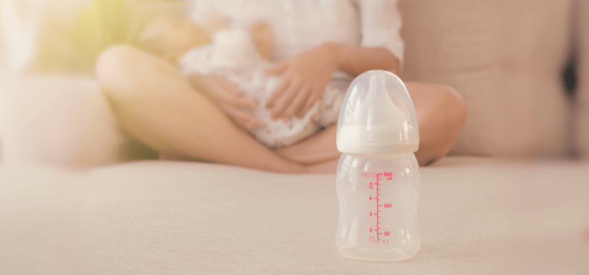 baby bottle with mom and baby 